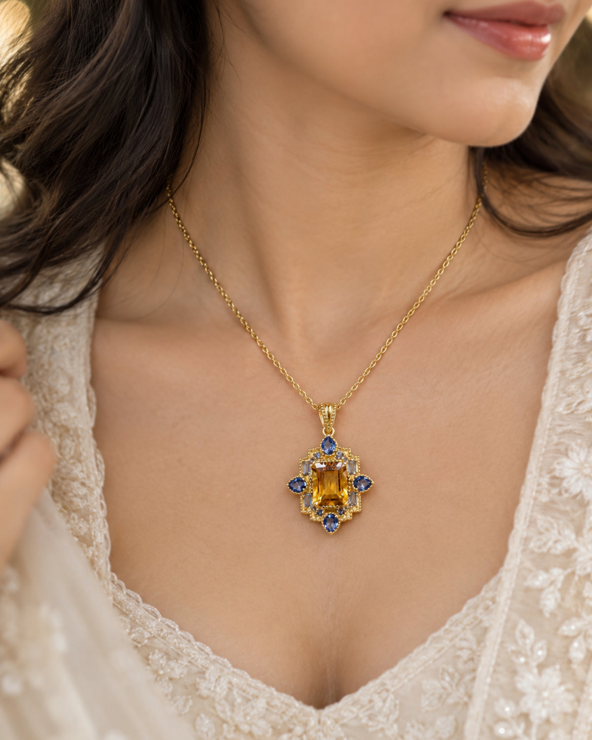 Wealth Wisdom Pendant – Lolite & Madeira Citrine