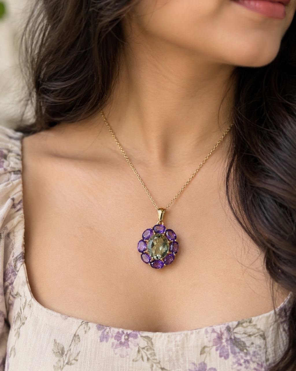 Harmony Halo Pendant – African Amethyst & Green Amethyst
