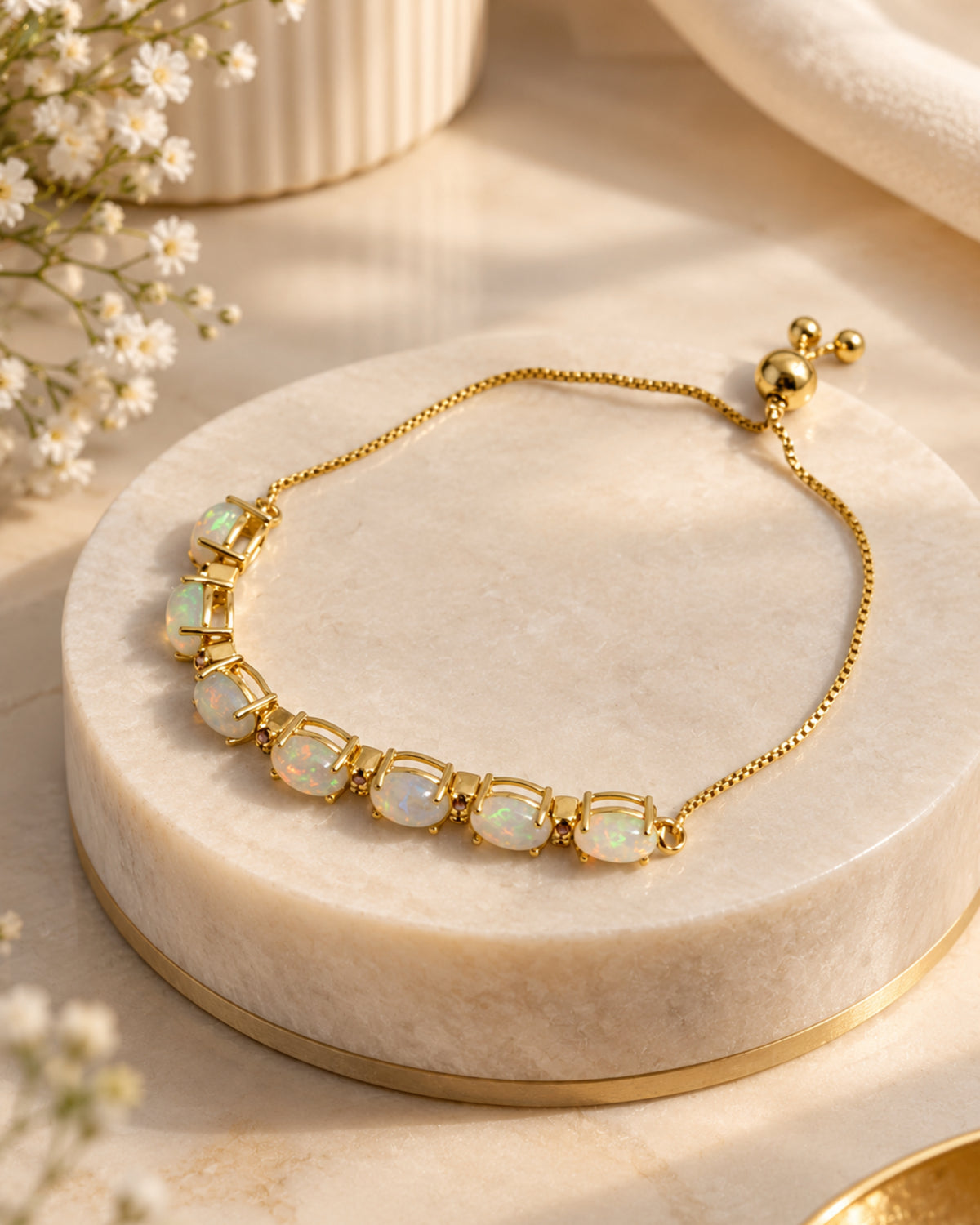 Inner Spark Bracelet – Ethiopian Opal, Rhodolite Garnet & White Topaz