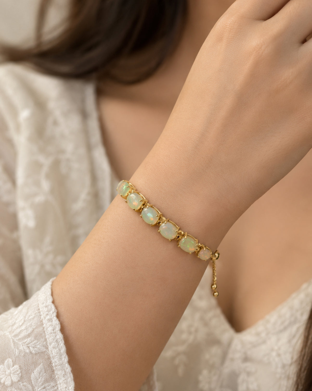 Inner Spark Bracelet – Ethiopian Opal, Rhodolite Garnet & White Topaz