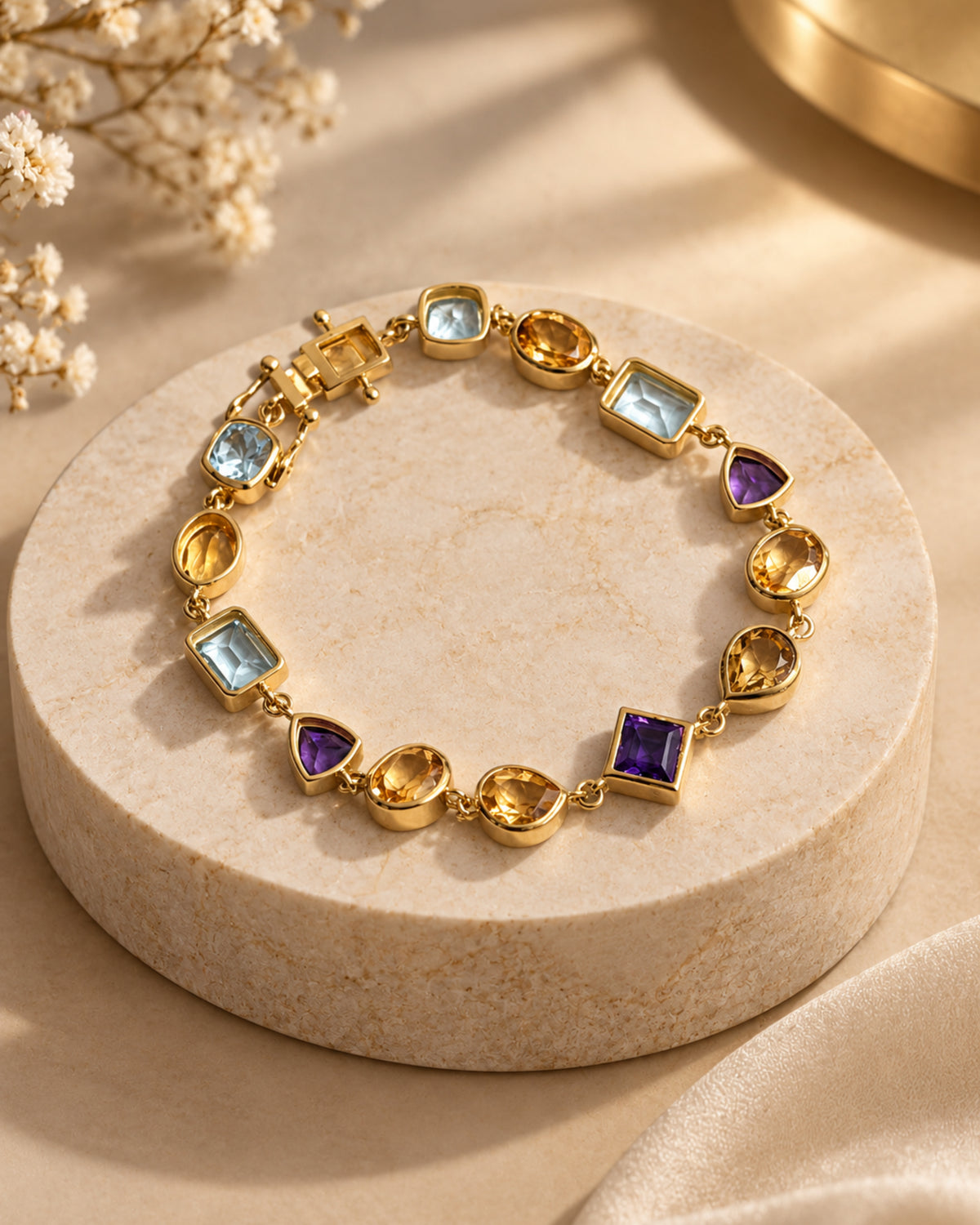Soul Symphony Bracelet – African Amethyst, Citrine & Sky Blue Topaz