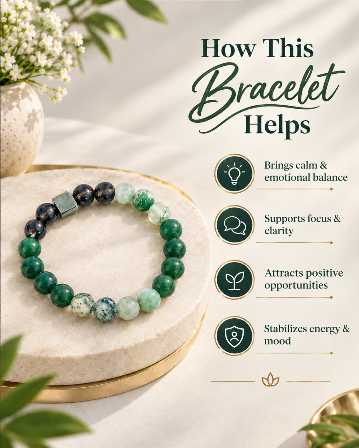 Mulank 5 Bracelet with Green Aventurine & Tree Agate