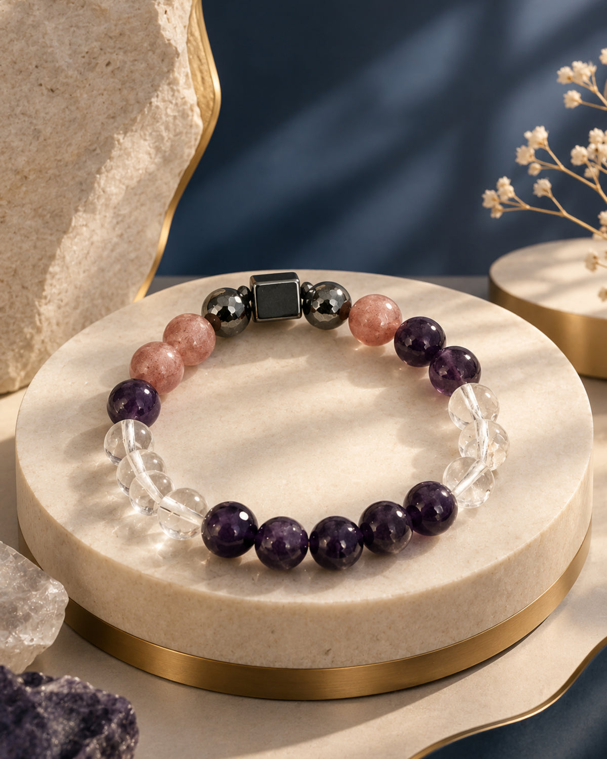 Mulank 6 Bracelet with Amethyst & Strawberry Quartz