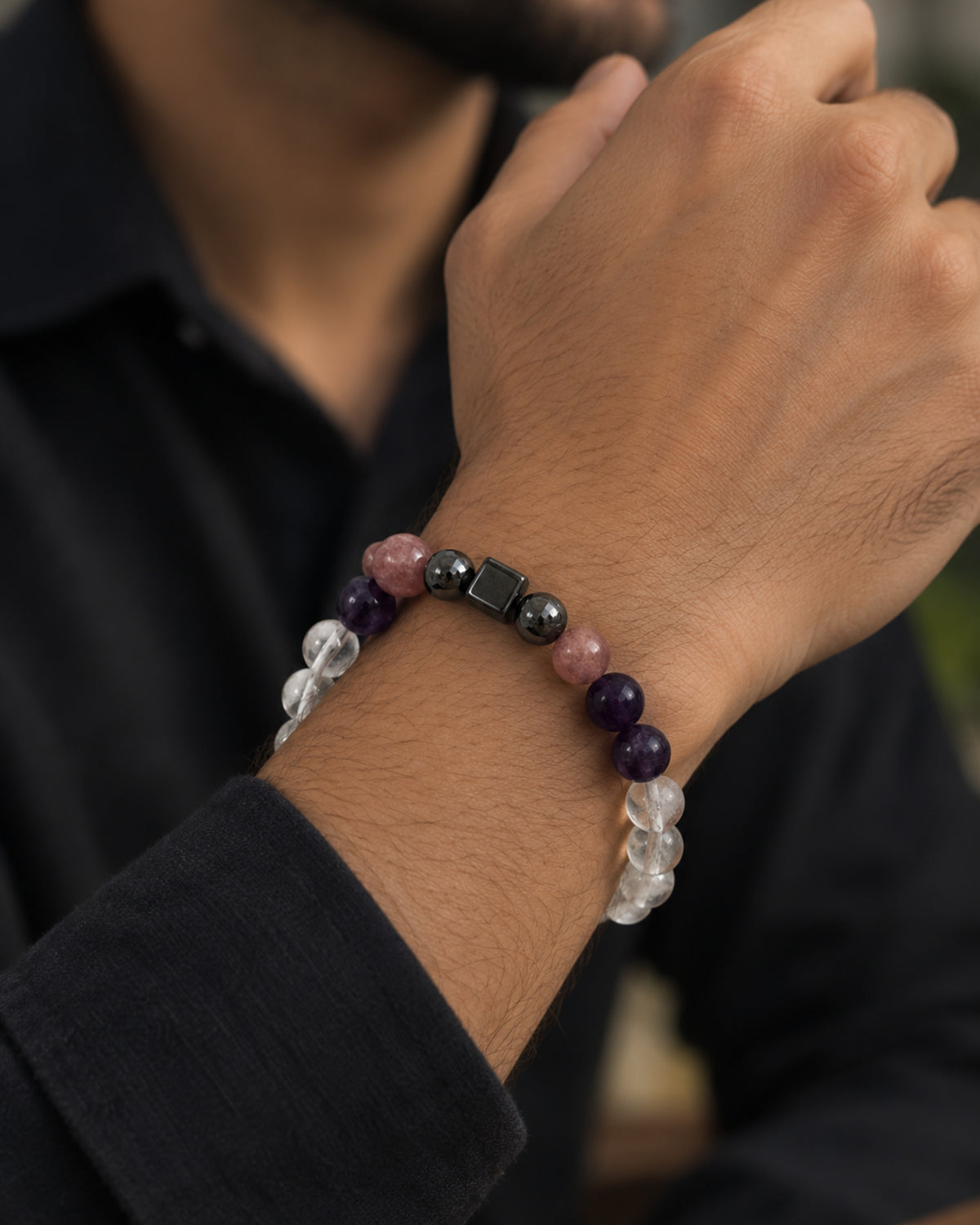 Mulank 6 Bracelet with Amethyst & Strawberry Quartz