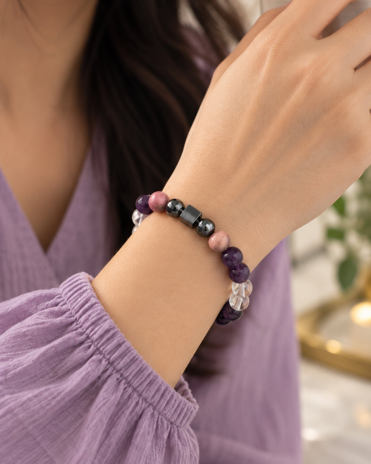 Mulank 6 Bracelet with Amethyst & Strawberry Quartz