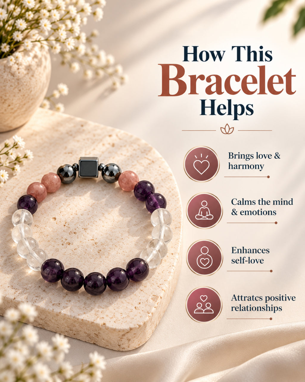 Mulank 6 Bracelet with Amethyst & Strawberry Quartz
