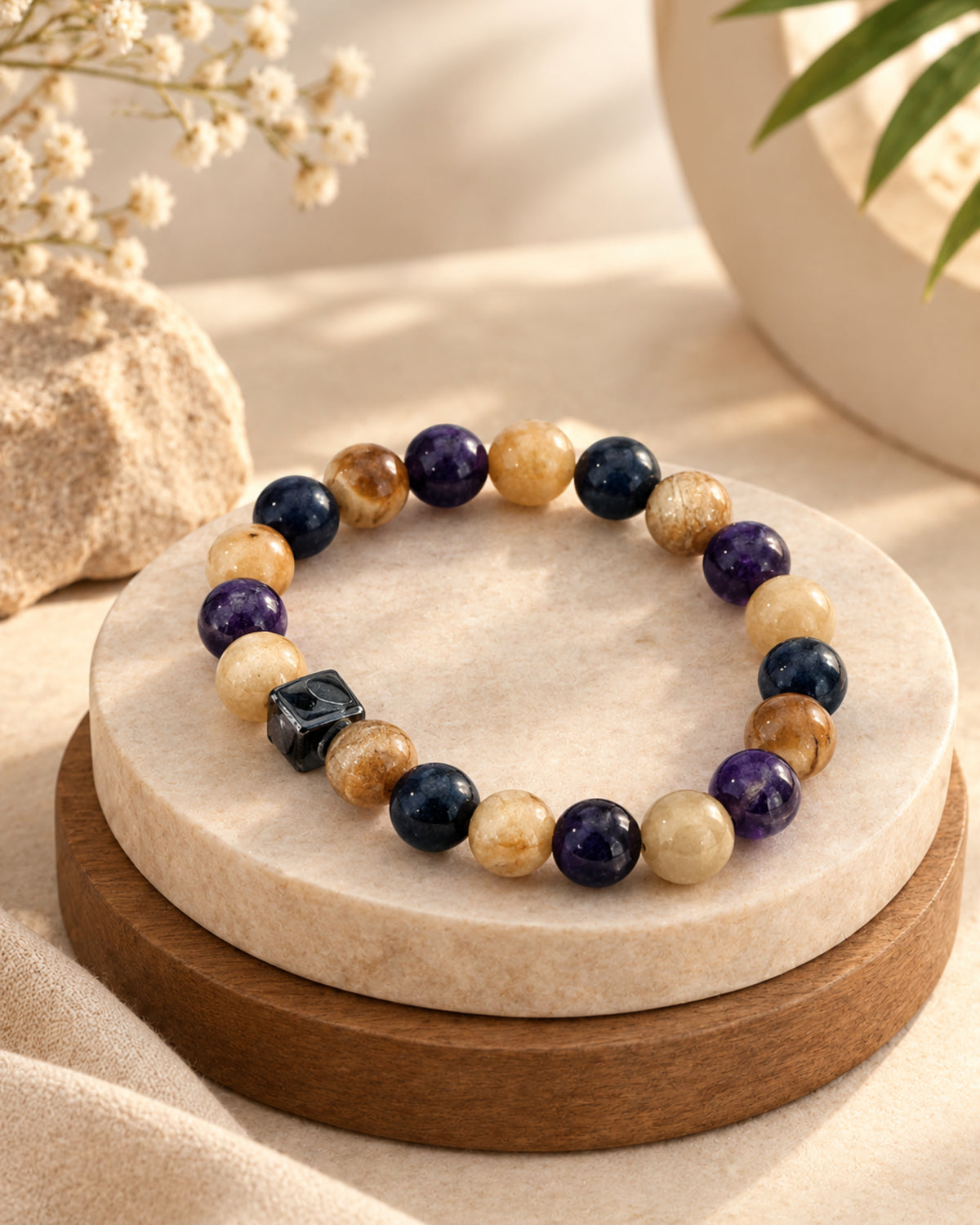 Mulank 7 Bracelet with Amethyst & Cat's Eye