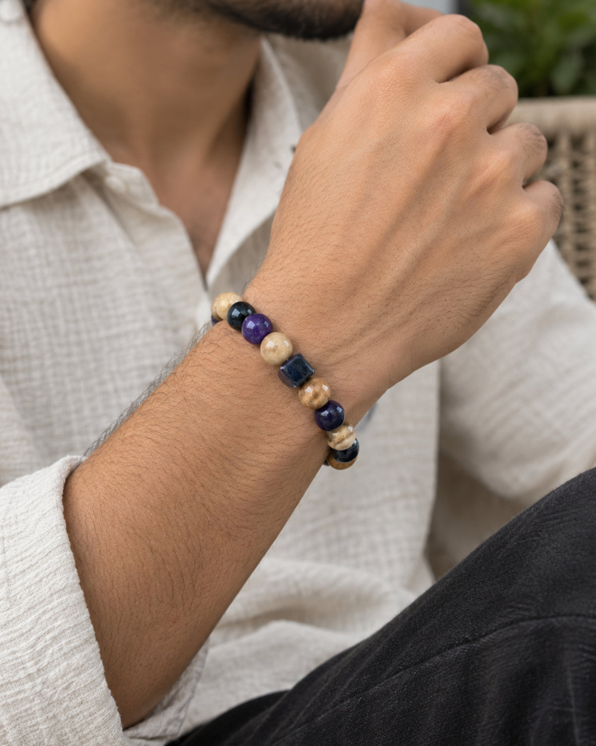 Mulank 7 Bracelet with Amethyst & Cat's Eye