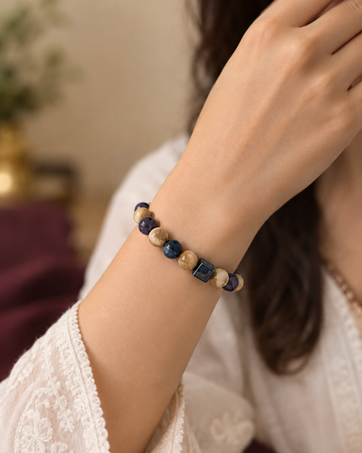 Mulank 7 Bracelet with Amethyst & Cat's Eye
